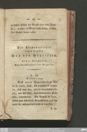 Der Elementarlehre erstes Kapitel. Von den Begriffen.