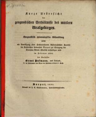 Kurze Uebersicht der geognostischen Verhältnisse des mittlerern Uralgebirges