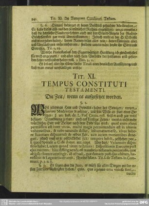 Tit. XI. Tempus Constituti Testamenti. Die Zeit, wenn es aufgesetzet worden
