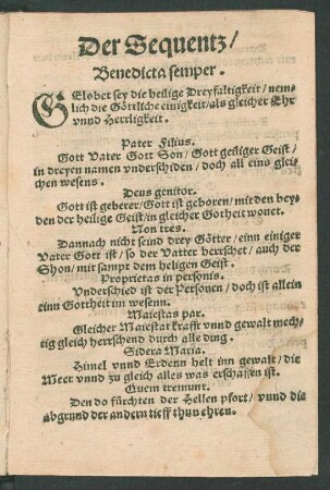 Der Sequentz/ || Benedicta semper. ||