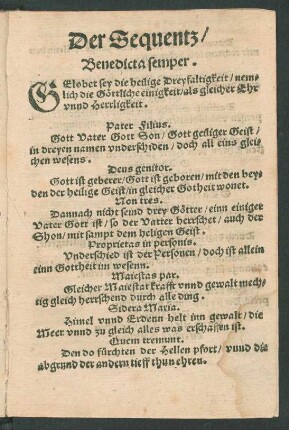 Der Sequentz/ || Benedicta semper. ||