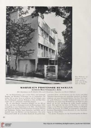 Wohnhaus Professor Hussmann : Architekt Hans Schumacher, Köln
