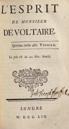 L' Esprit De Monsieur De Voltaire