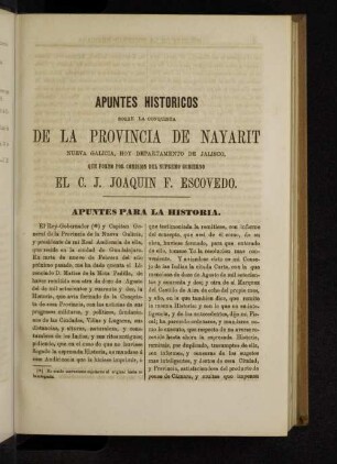Apuntes Historicos sobre la Conquista de la Provincia de Nayarit