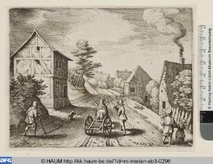 Dorfstraße mit Krüppel und Leiterwagen