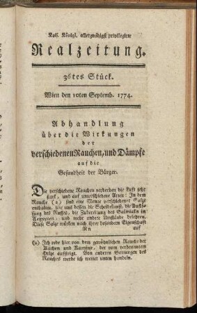 36tes Stück. Wien den 10. September 1774.