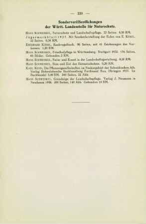 Sonderveröffentlichungen der Württ. Landesstelle für Naturschutz