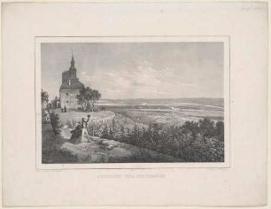 Das Spitzhaus, ehemaliges Lusthaus in Radebeul-Oberlößnitz 1672 von Wolf Caspar von Klengel errichtet, mit Blick nach Südosten über das Elbtal