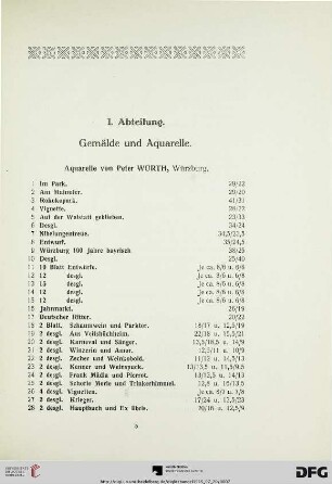 I. Abteilung: Gemälde und Aquarelle (Nr. 1-104)