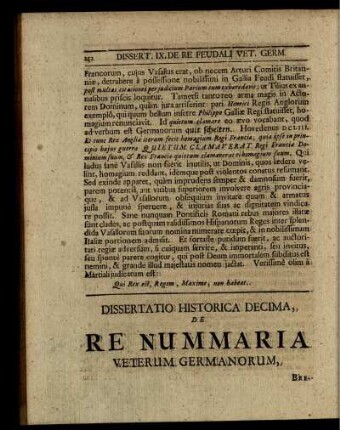 Dissertatio Historica Decima, De Re Nummaria Veterum Germanorum