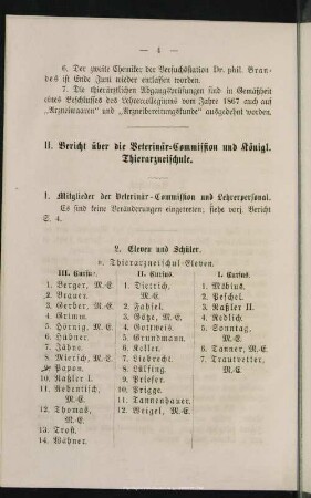 II. Bericht über die Veterinär-Commission und Königl. Thierarzneischule