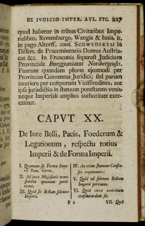 Caput XX. De Iure Belli, Pacis, Foederum & Legationum, respectu totius Imperii & de Forma Imperii.