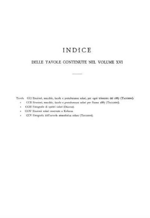 INDICE DELLE TAVOLE CONTENUTE NEL VOLUME XVI