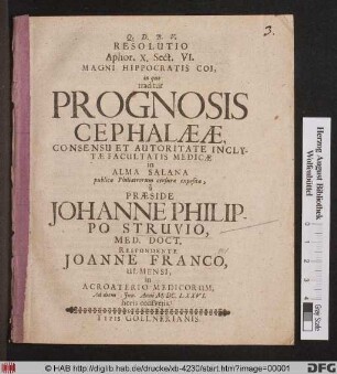 Resolutio Aphor. X. Sect. VI. Magni Hippocratis Coi, in quo traditur Prognosis Cephalææ