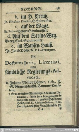 IIX. Doctores Iuris, Licentiati und sämbtliche Regierungs-Advocati
