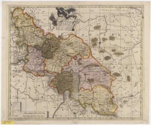 Karte von Schlesien und angrenzenden Ländern, 1:770 000, Kupferstich, um 1700 : Mappa Geographica Exactissima Continens Imperatoris Haereditarium Dominium Silesiam : nec non eiusdem Provincias interiores Ducatus, Comitatus, Baronatus etc. ; Cum Privilegio Ord. General. Holland et West-Frisiae / edente Petro Schenk. - [Ca. 1:770 000]. - [Amsterdam] , [um 1700]. - 1 Kt. : Kupferst. ; 57 x 49 cm. Maßstab in graph. Form (Miliaria Germanica Communia, Miliaria Gallica). - Titelkartusche oben Mitte. - Maßstabskartusche u. Legende unten links. - Mit Kt.-Netz