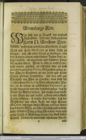 Abdankung : Abdanckungs-Rede