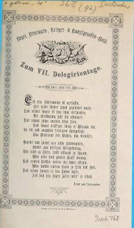 Bayer. Veteranen-, Krieger- & Kampfgenossen-Bund. Zum VII. Delegirtentage. Am 5. Juni 1881.