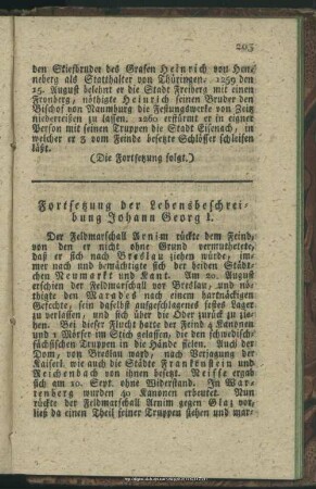 Fortsetzung der Lebensbeschreibung Johann Georg I.