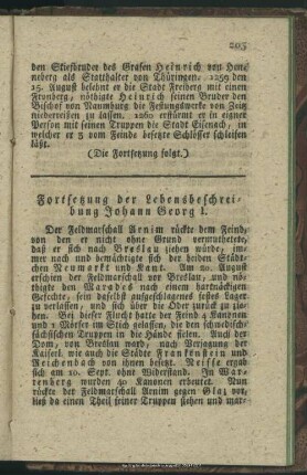 Fortsetzung der Lebensbeschreibung Johann Georg I.