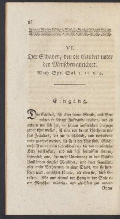VI. Der Schaden, den die Eitelkeit unter den Menschen anrichtet. Nach Spr. Sal. c. 12. v. 9.
