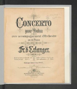 Concerto pour violon avec accomp. d'orch. ou de piano : op. 17 ; ed. pour violon et piano