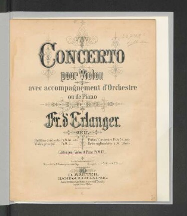 Concerto pour violon avec accomp. d'orch. ou de piano : op. 17 ; ed. pour violon et piano