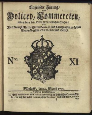 Nro. XI, Montags, den 14. Martiii 1735
