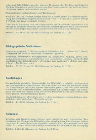 Bibliographische Publikationen ; Ausstelungen ; Führungen