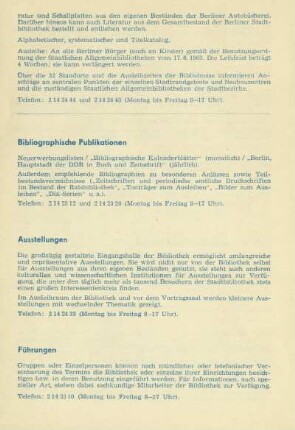 Bibliographische Publikationen ; Ausstelungen ; Führungen
