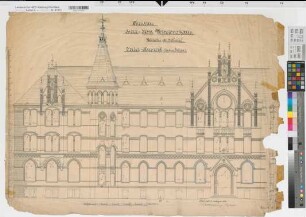 Hiltrup (Münster) Herz Jesu Missionshaus Vorderansicht des linken Flügels 1896 1 : 50 71 x 97 Zeichnung Franz Wucherpfennig, Architekt Nachlaß Wucherpfennig
