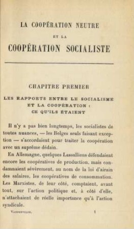 Chapitre Premier Les Rapports Entre Le Socialisme Et La Coopération: Ce Qu'Ils Étaient
