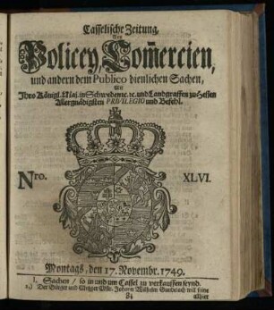 Nro. XLVI, Montags, den 17. Novembr. 1749