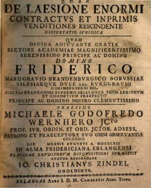 De laesione enormi contractus, et inprimis venditiones rescindente : dissertatio iuridica