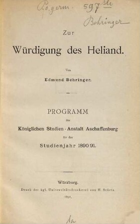 Zur Würdigung des Heliand