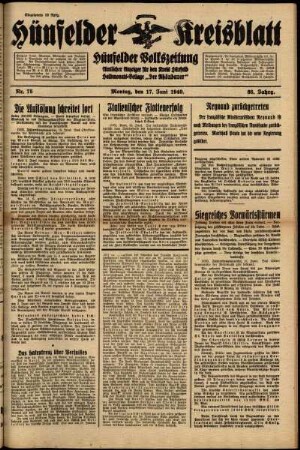 Ausgabe vom Montag, den 17. Juni 1940.