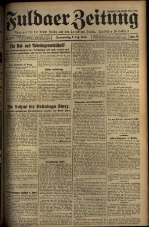 Erste Ausgabe vom Donnerstag, den 01. Dezember 1932.