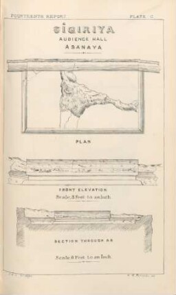 Plate C. Sîgiriya. Audience Hall. Asanaya. Plan. Front elevation