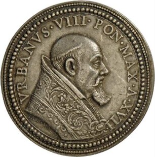 Medaille von Gasparo Mola auf Papst Urban VIII. und die Vergrößerung des päpstlichen Zeughauses, 1639