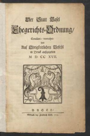Der Statt Basel Ehegerichts-Ordnung