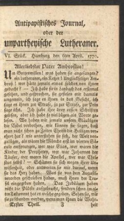 VI. Stück. Hamburg den 6ten April. 1770
