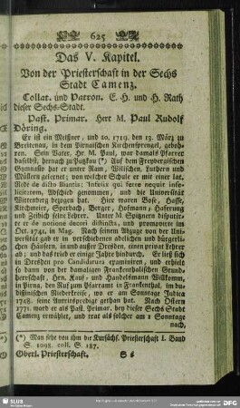 Das V. Kapitel. Von der Priesterschaft in der Sechs Stadt Camenz