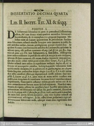 Dissertatio Decima Quarta Ad Lib. II. Instit. Tit. XI. & seqq.