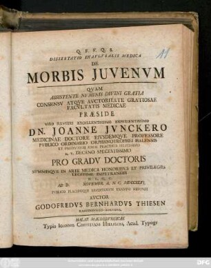 Dissertatio Inavgvralis Medica De Morbis Juvenvm