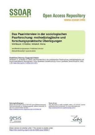 Das Paarinterview in der soziologischen Paarforschung: method(olog)ische und forschungspraktische Überlegungen