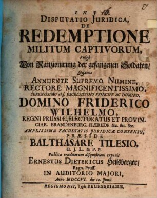 Disp. iur. de redemptione militum captiv.