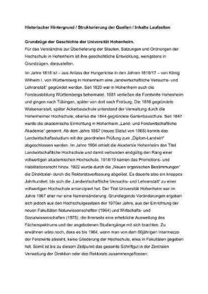 Historischer Hintergrund / Strukturierung der Quellen / Inhalte Laufzeiten