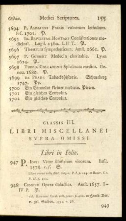 Classis III. Libri Miscellanei Supra Omissi