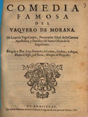 Comedia famosa del Vaquero de Morana