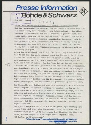 Impulsschallpegelmesser von Rohde und Schwarz